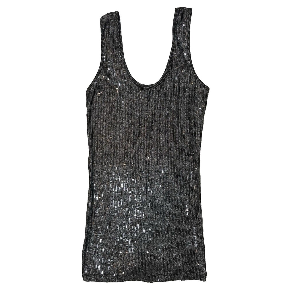 NWT Y2K Express Gunmetal & Sequins Ribbed Knit Stretch Tank Top McBling era S/P